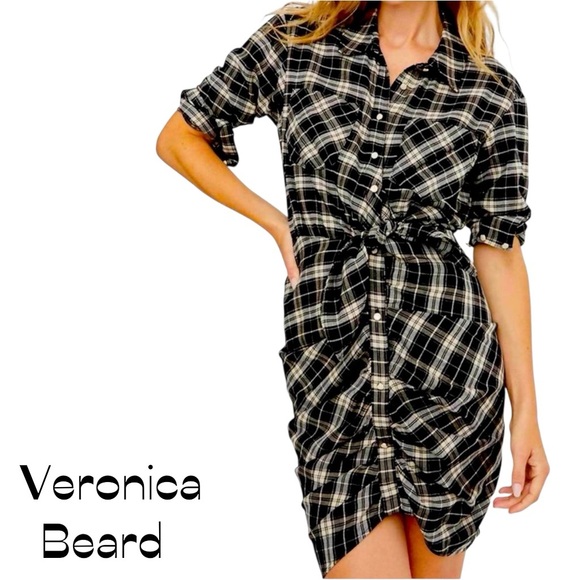 Veronica Beard Black Ecru Gold Plaid Sierra CabinCore Dress NWOT Size 4 - Picture 1 of 13